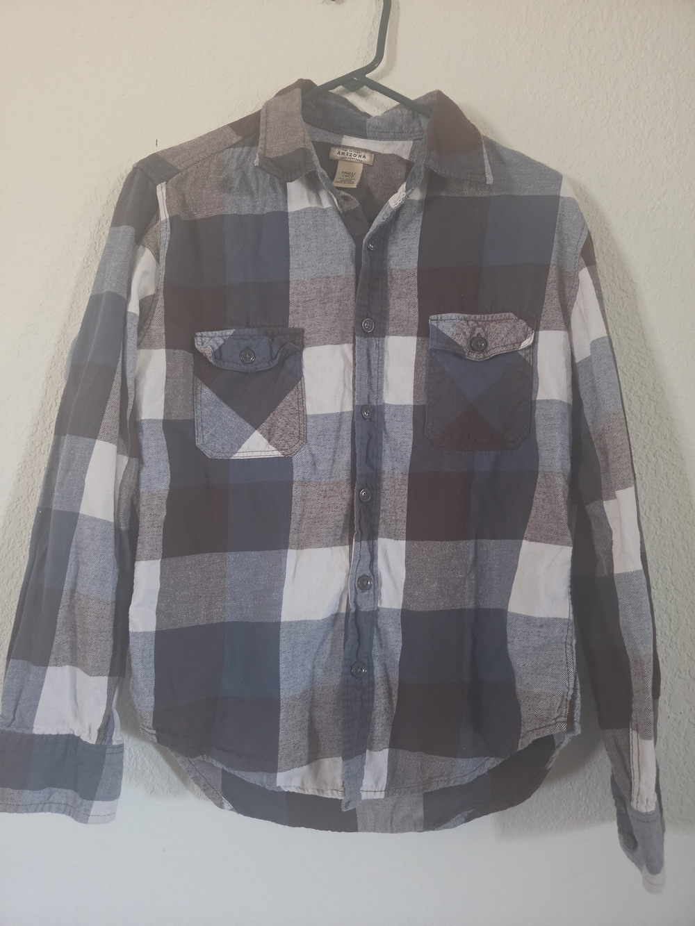 Arizona Jean Company Navy, White & Brown Plaid Button-Down Shirt